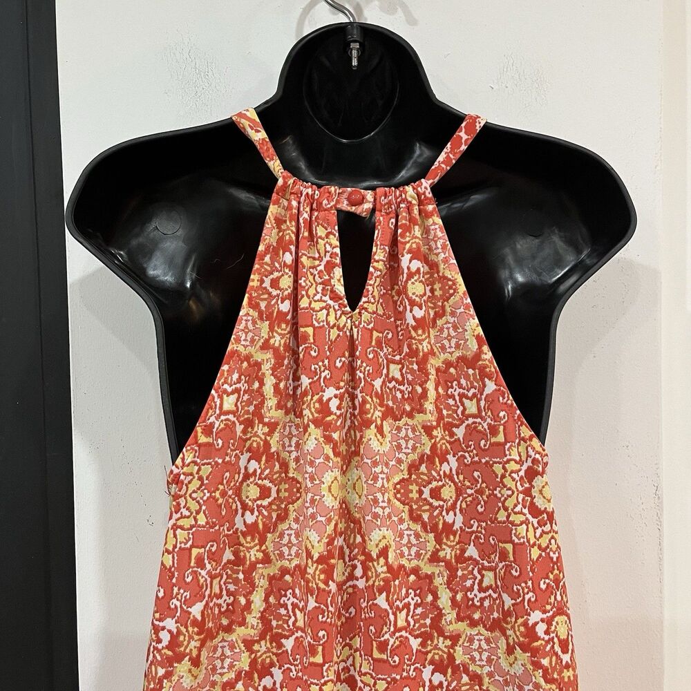 Haani Halter Boho Orange Pattern Dress Size Medium Summer Beach - Picture 5 of 8